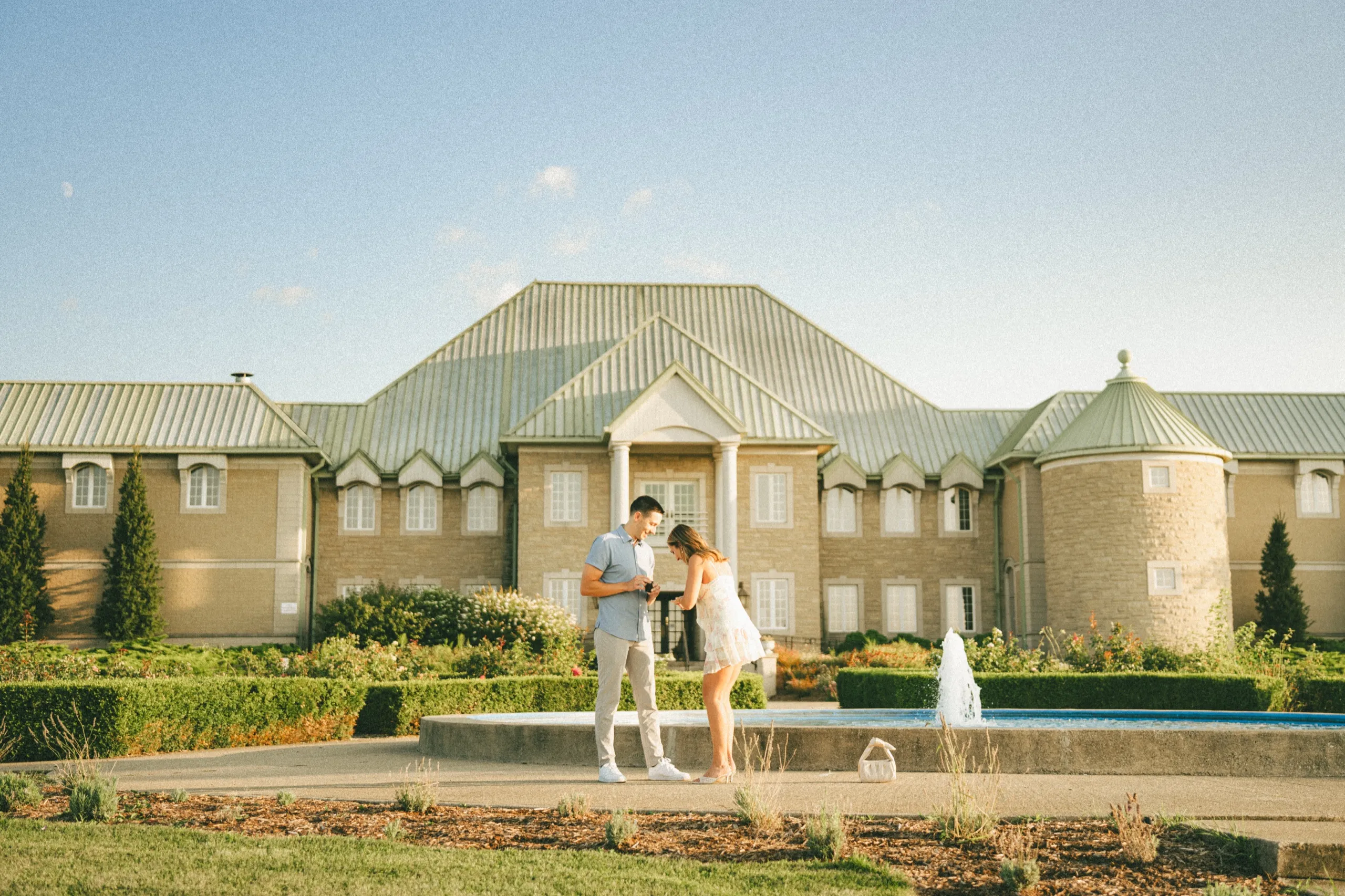 The limestone château and front fountain at Château des Charmes winery in Niagara on the Lake, by AD Photography